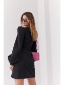 Umschlagkleid mit Puffärmeln, schwarz FI701 – Online-Shop – Boutique